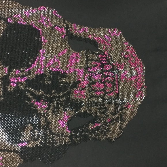 Skull Crystal Sweatshirt Womens Medium Black Pink Oversized Rhinestone Emo Goth - Picture 5 of 10